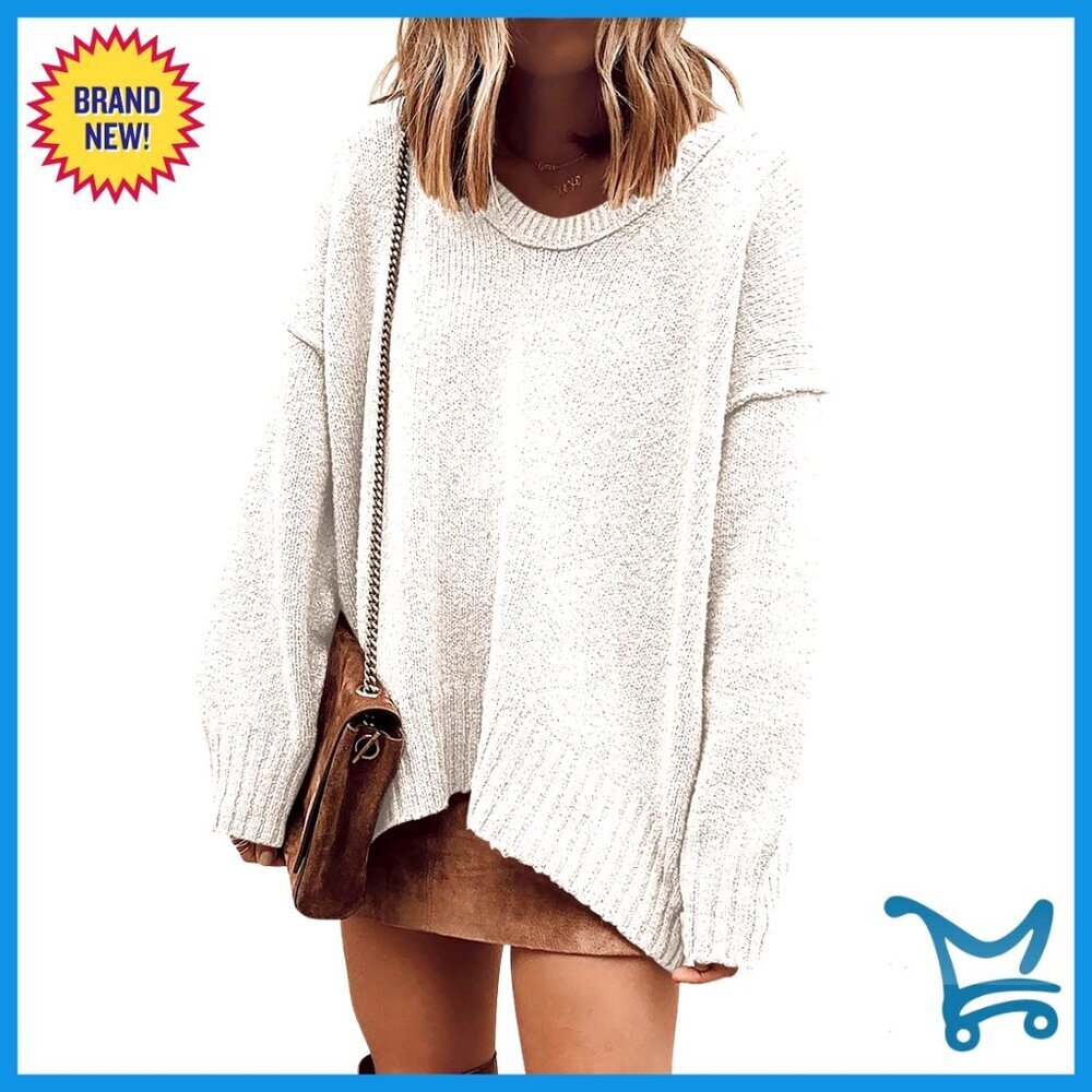 Oversized Pullover Sweater V Neck Batwing Sleeves Knit Casual Work Wear